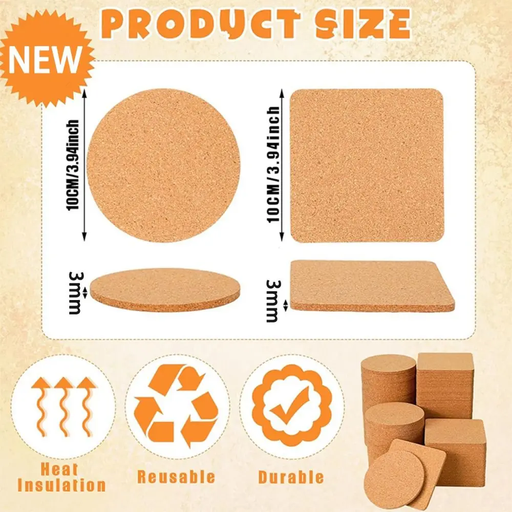 Cork Coaster Wooden Anti Slip Insulated Dining Table Mat Square Circular Heat-insulating Water Cup Mat Home Restaurants and Bars