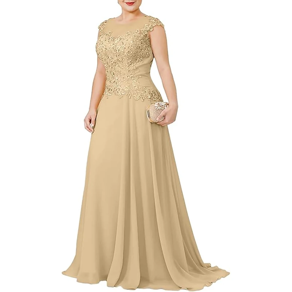 

Customized Cap Sleeves Mother of The Bride Dresses A Line Formal Evening Gown Applique Lace Wedding Guest Dress Scoop Neck 2025