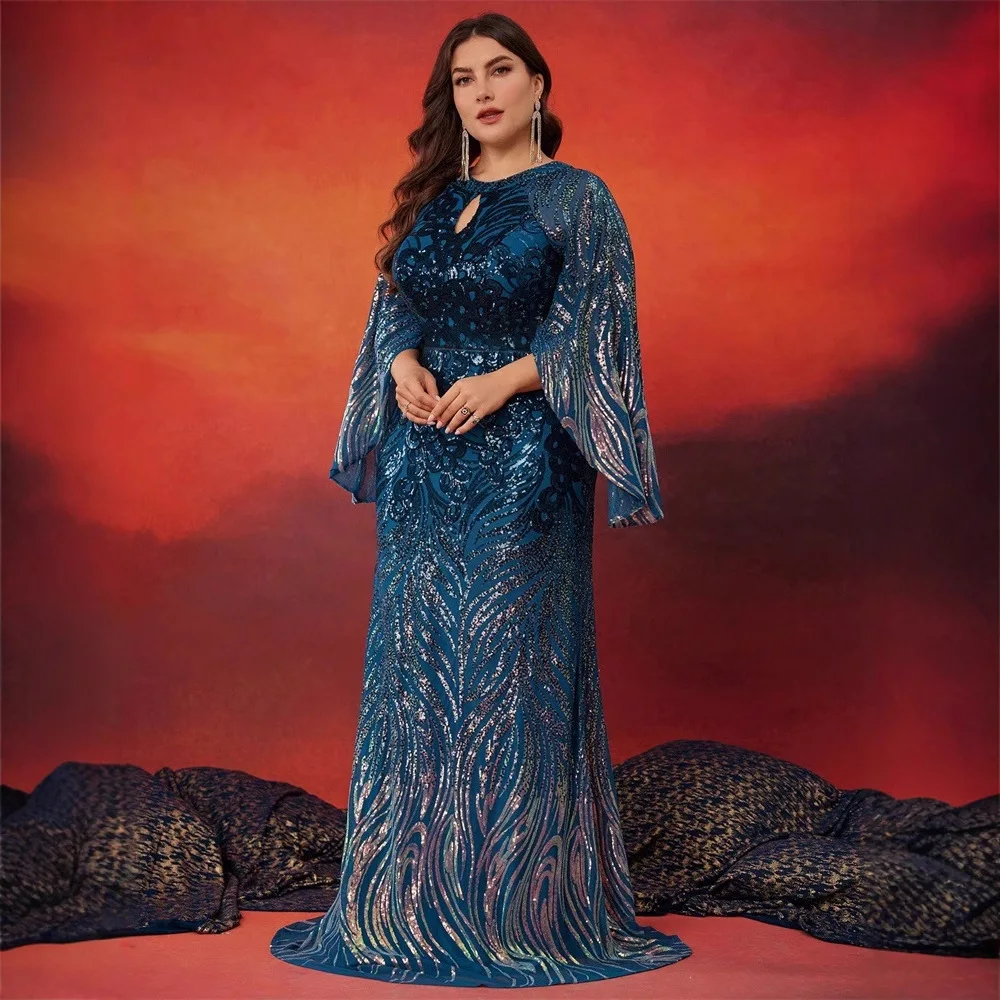 Adual changement de couleur perle longue Sve ronde Ne Split Sve soirée Dr Ele robe de soirée pour les femmes grande taille