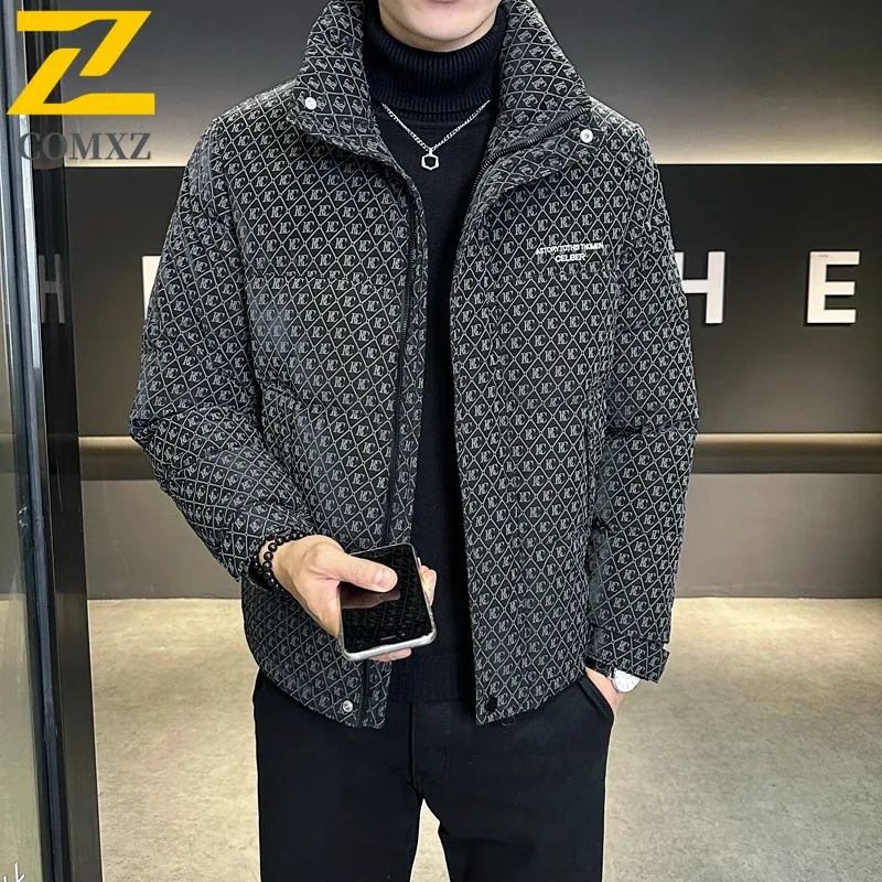 COMXZ Men Down Jacket Stand Collar Collar Commute Office Lightweight Puffer Coat Trendy Leisure Print Design Warm Winter Coat