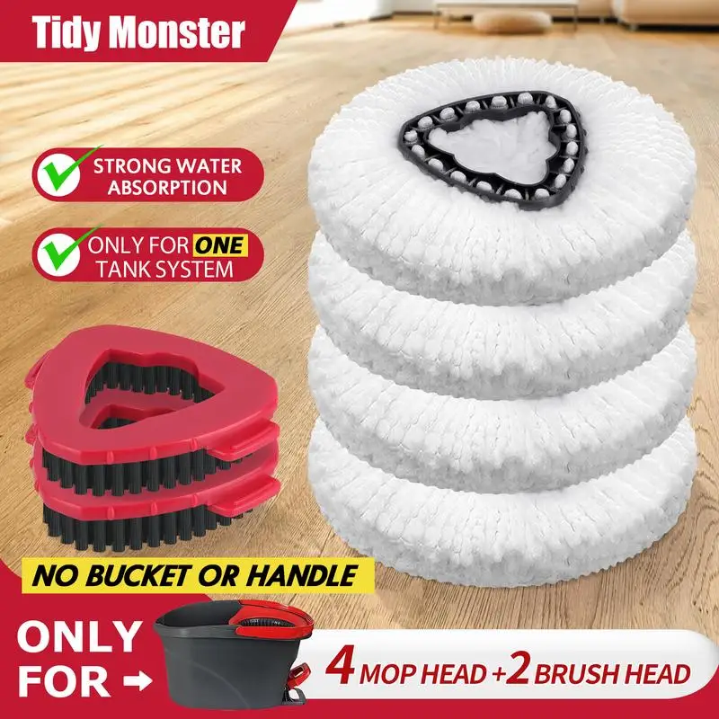 

Mop Head Refill, Mop Head & Scrub Brush Replacement for EasyWring 1 Tank System, Spin Mop Accessories, Cleaning Supplies