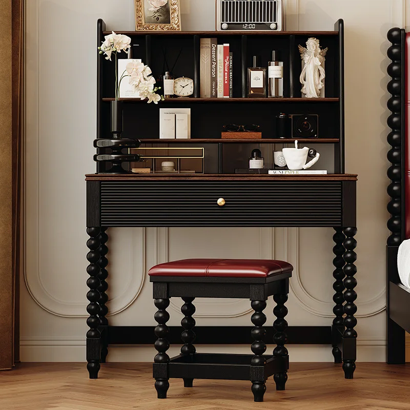 

American retro solid wood dresser black antique makeup table desk small apartment dresser French bedroom furniture