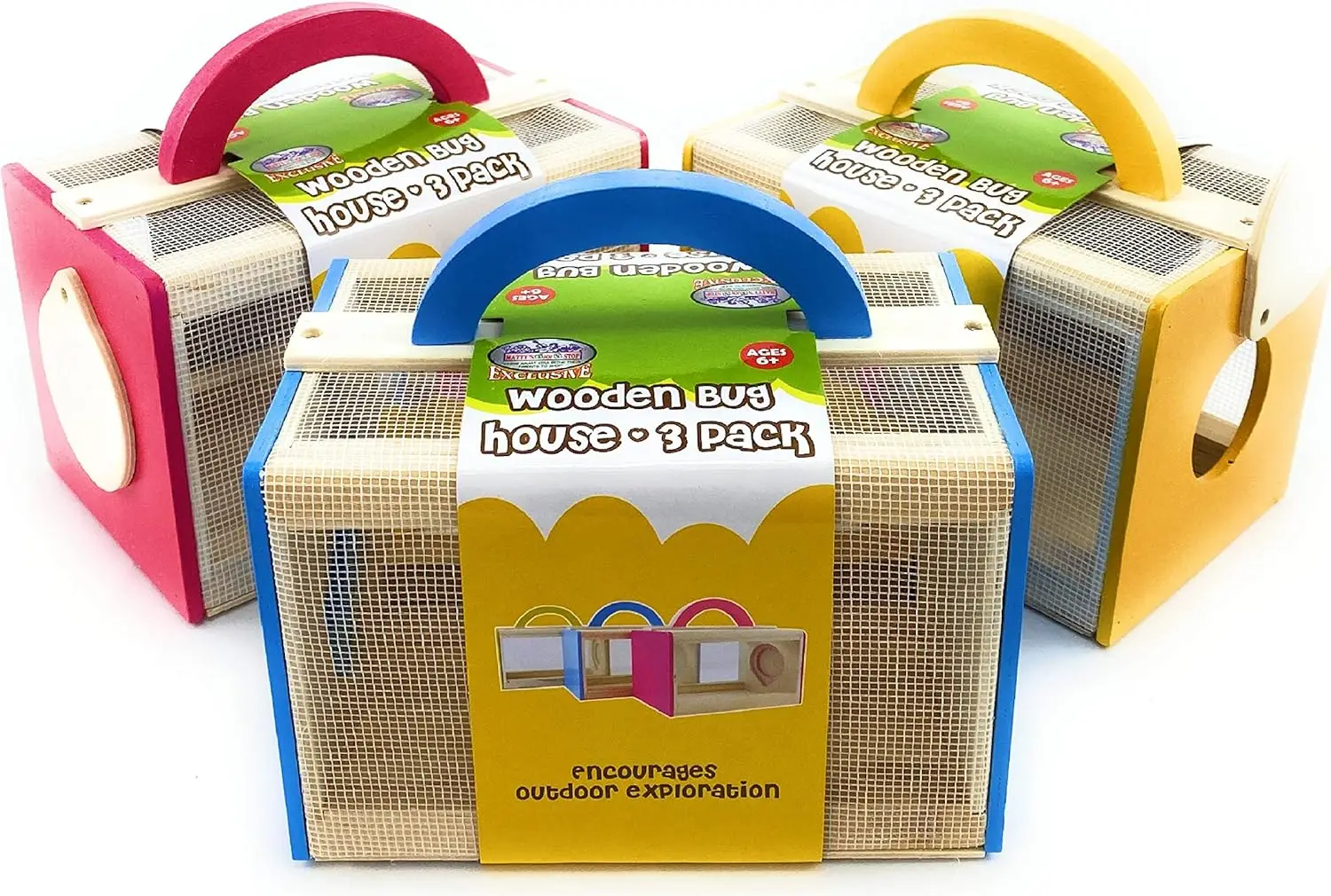 

3-Pack Wooden Bug House for Kids Outdoor Exploration with Handles