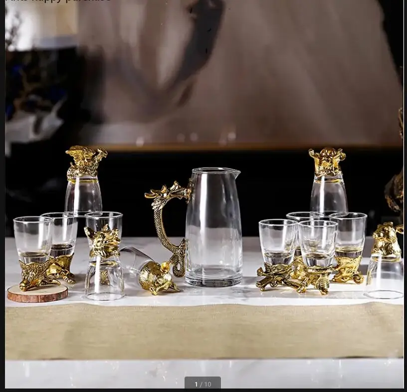 Chinese Zodiac Wine Glass Set Metal Barware Shot Flagon Dispenser Drinkware Exquisite Gift Box
