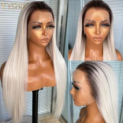 YYsoo Long 4T60 Ombre 13x4 Synthetic Lace Front Wigs for Women Glueless Silky Straight Futura Hair Heat Resistant Wig Dark Roots
