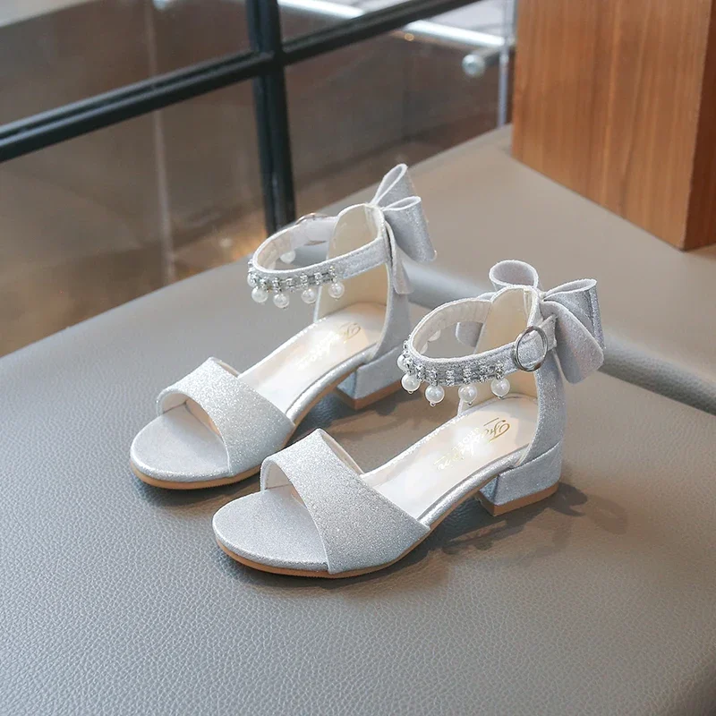Children's Fashionable Open-Toe Sandals Rhinestone Bow Performance Shoes for Girls Ages 3–18 High-heeled Shoes for Kids Sandals