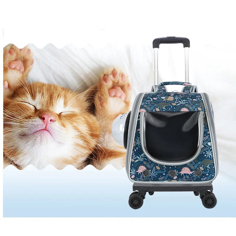 New Pet Handcart Portable Transparent Cat and Dog Bag Double Shoulder Breathable Pet Backpack Large Space Travel Trolley Case