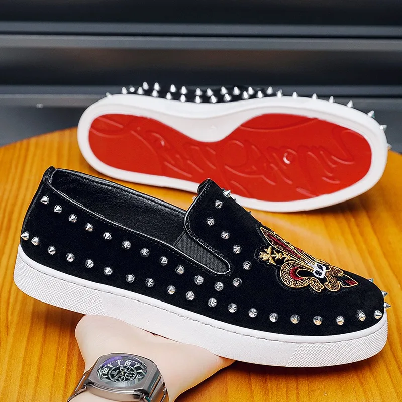 

Rivets embroidery Coiffeur black loafers shoes for man slip on designer shoes flats man loafers casual shoes