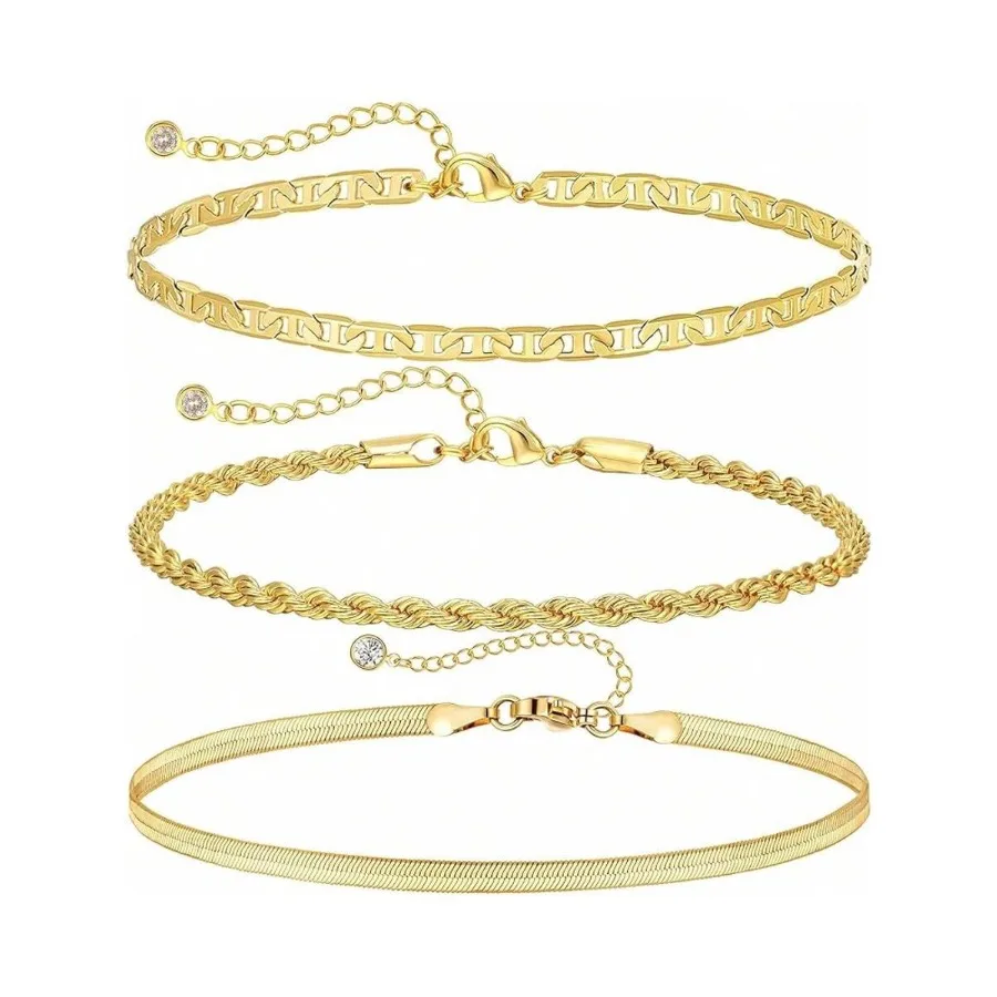

Gold Ankle Bracelets Set For Women, Waterproof Cuban Link Anklets
