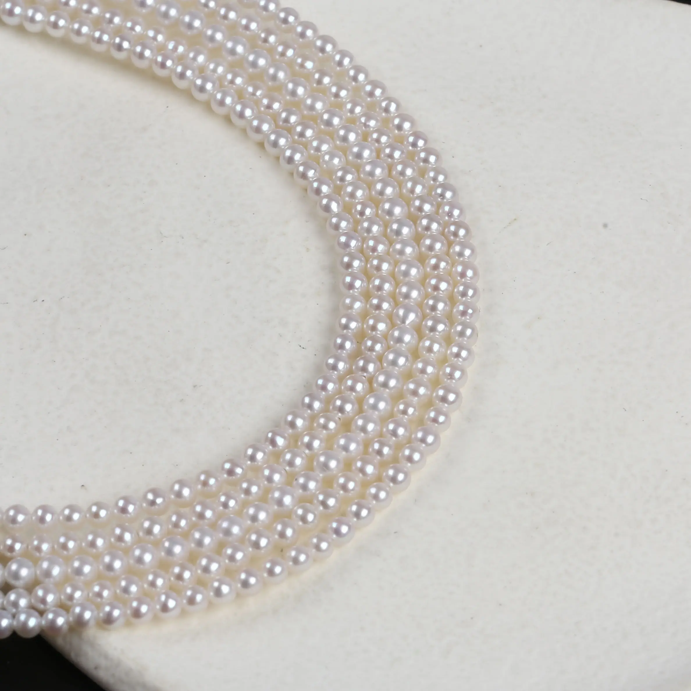 tiny pearl 3mm 4mm real freshwater pearl string necklace natural white perfect round shape flawness top good quantity