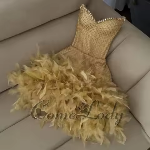 Comelody Refiend Sleeveless Cocktail Dresses with Rhinestones Feather Sweetheart Girl Evening Dress Robes De Soiree Customized