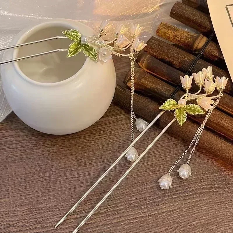 Vintage Bell Orchid Flower Fringe Hair Sticks Fashionable Female Metal Hairpin Hair Stick Female Hair Ornament Styling Tools image 4