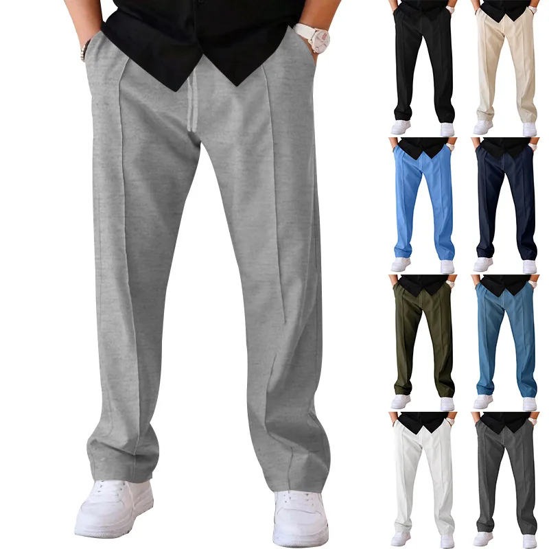 

Fashionable Straight Leg Men's Sport Pants Casual Trousers Slim Fit Color 2026 Summer Cotton Blend Youth Wear