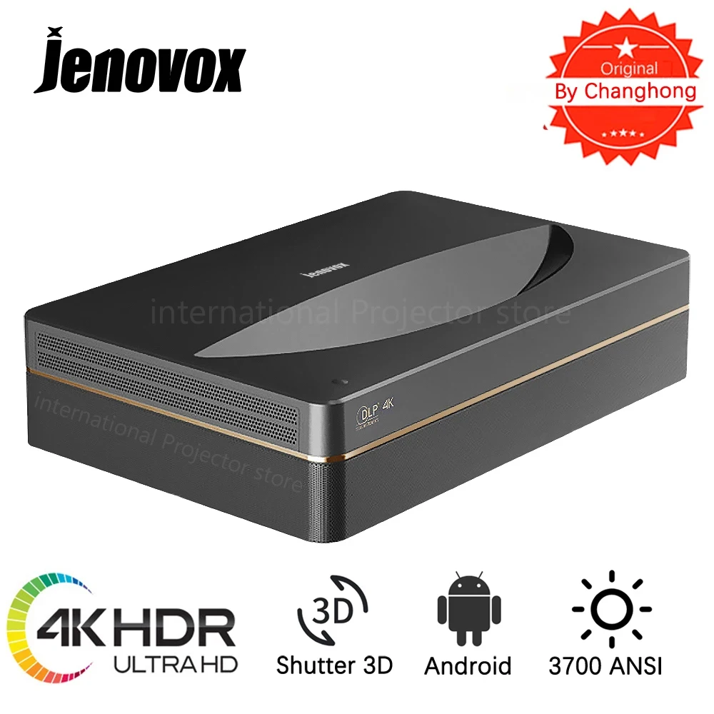 Jenovox Produce by Changhong B7U Pro 3700 ANSI Lumens 4K Laser Projector Home Theater Short Focus 3D Beamer Android Smart TV