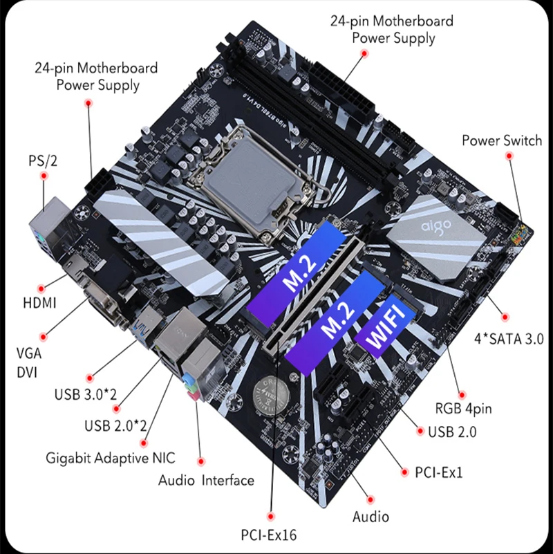 Aigo B760L D4 Motherboard Set With Intel LGA 1700 Supports DDR4 Dual Channel 2133-3200 MHz Desktop Computer PC Motherboard