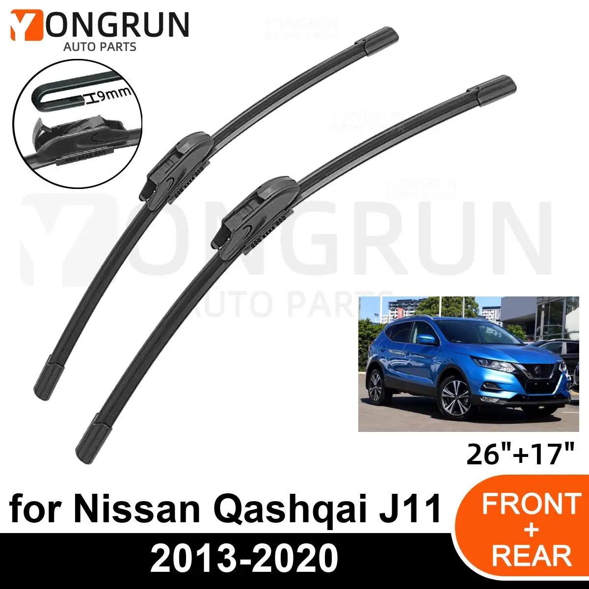 

Car Front Windshield Wipers For Nissan Qashqai J11 2013-2020 Wiper Blade Rubber 26"+17" Car Windshield Windscreen Accessories