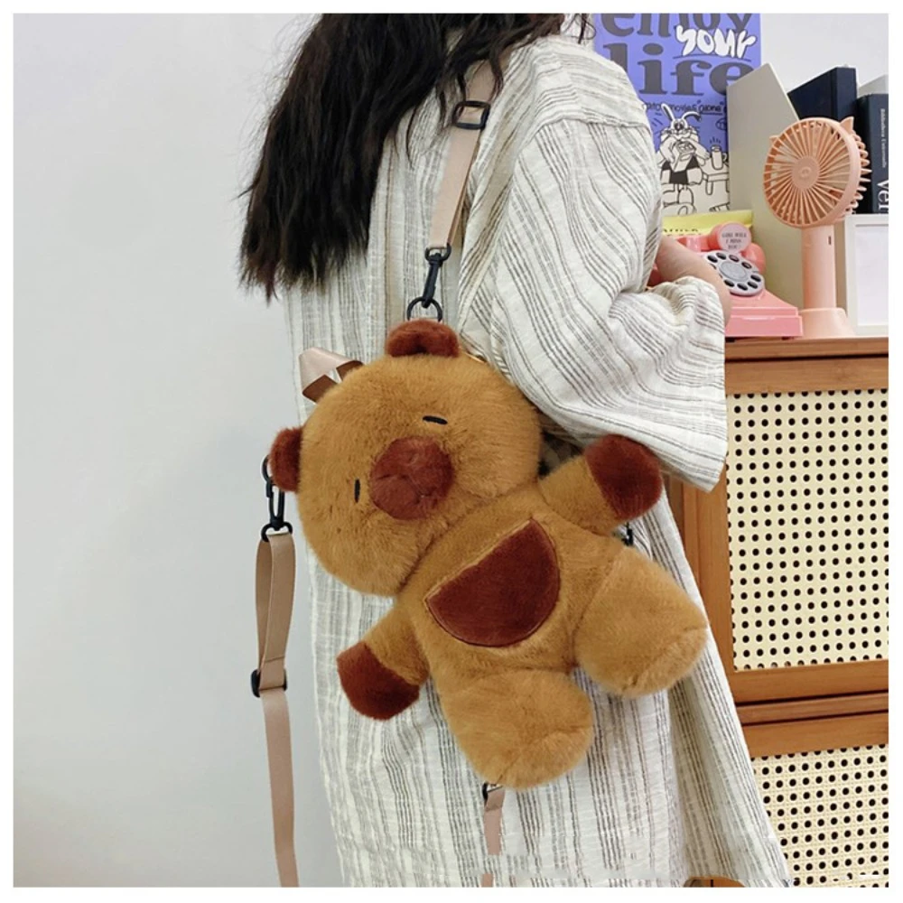 

Cute Soft Plush Capybara Backpack Animals Lightweight Doll Bag Casual Removable Straps Shoulder Bag Gift