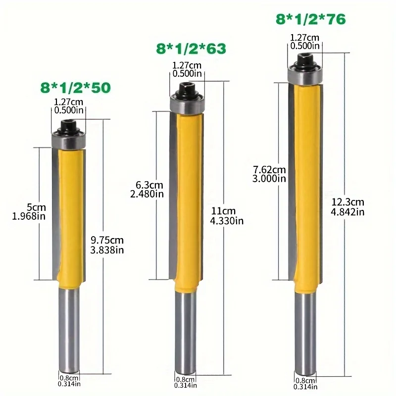Tige 2 "embout de routeur à garniture affleurante avec roulement fraises à bois fraise en carbure de tungstène pour outils de travail du bois