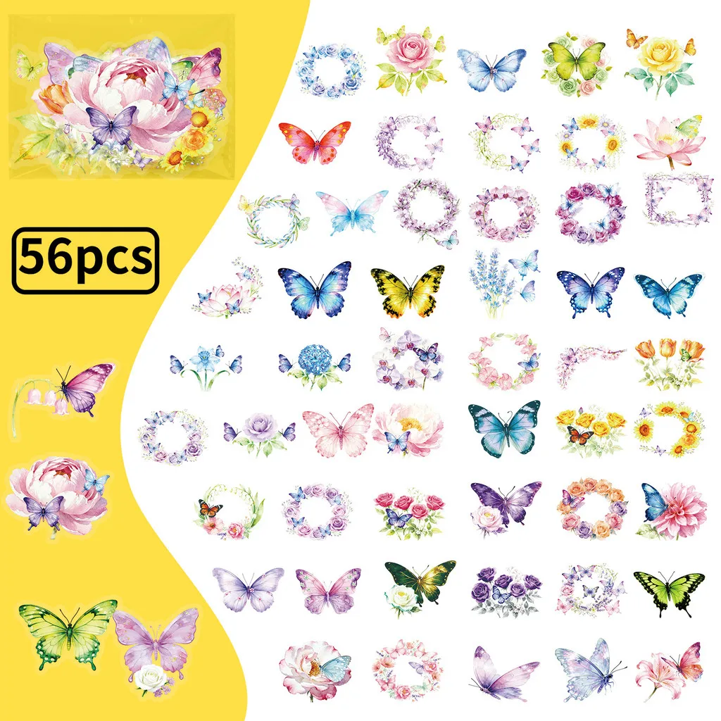 56 шт. новые изысканные мечтательные наклейки с бабочками и цветами-прозрачный журнал для домашних животных принадлежности для рукоделия BulingBulingStickers Store