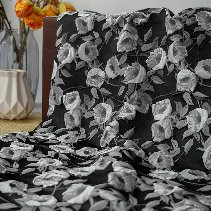 

1-метровая темно-серая розовая пряжа, окрашенная жаккардовая ткань, весенне-осенняя женская классическая рубашка с цветочным принтом, декоративная швейная ткань