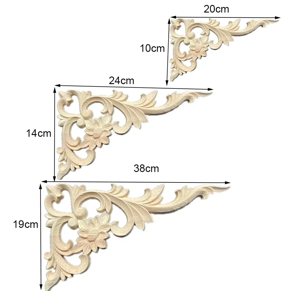 4PCS 20-38cm Woodcarving Corner Decal 3D Wooden Lace Figurines Craft Appliques Frame Onlay Wall Door Furniture European Decor