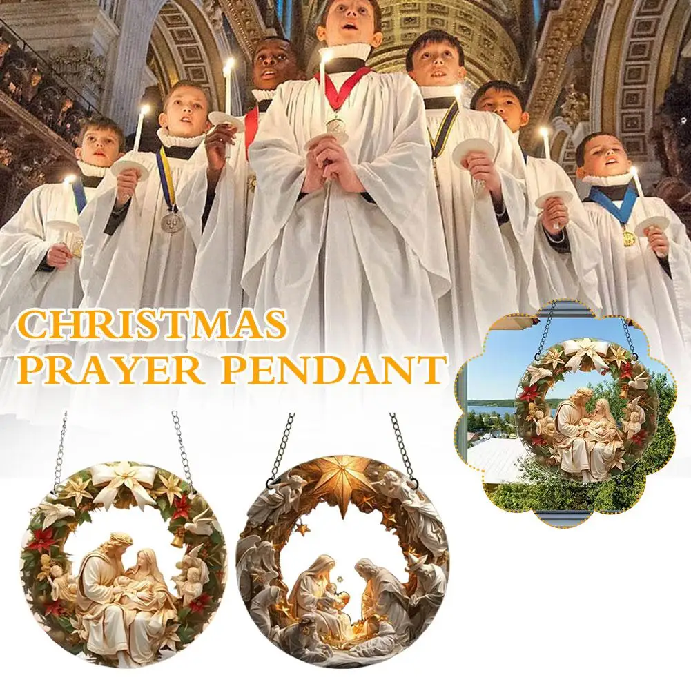 Colgante de San María, adorno de Navidad, colgante acrílico para coche, colgante de oración para decoración del jardín del hogar, árbol de Navidad, Gif J6O7