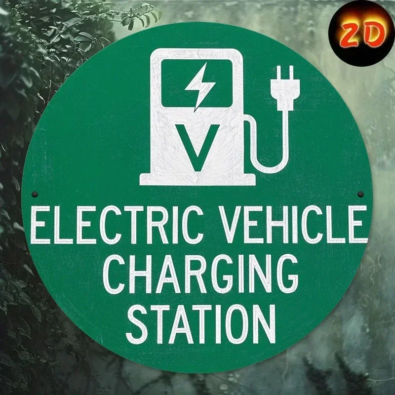 CIFBUY Modern EV Charging Station Aluminum Wall Art Waterproof Durable Alloy Decor for Garage Bar Patio