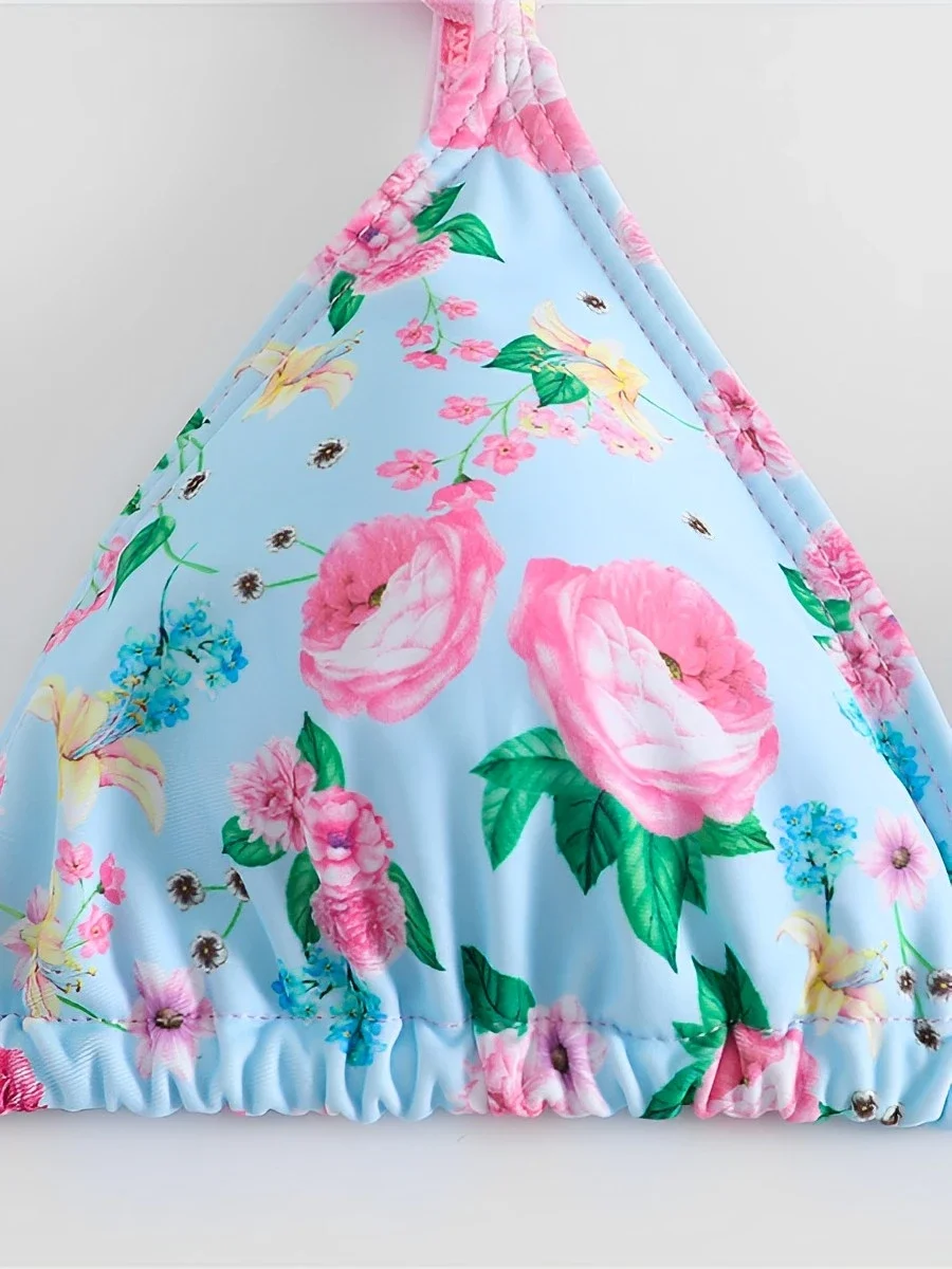 2025 Costume da bagno bikini a triangolo con stringhe posteriori floreali in due pezzi Costumi da bagno donna Bagnanti femminili Costume da bagno Costume da bagno da bagno Beachwear