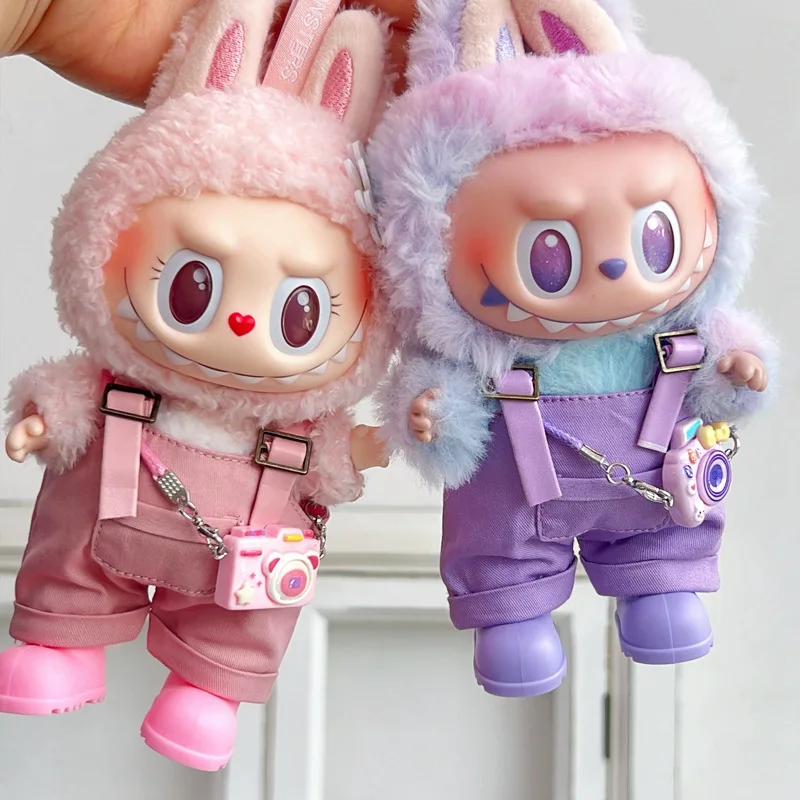 

For 17cm Labubu Clothes Macaron Outfit Shoulder Straps Pants Headphones Cameras Shoes Labubu 1.0 2.0 3.0 Doll Accessories