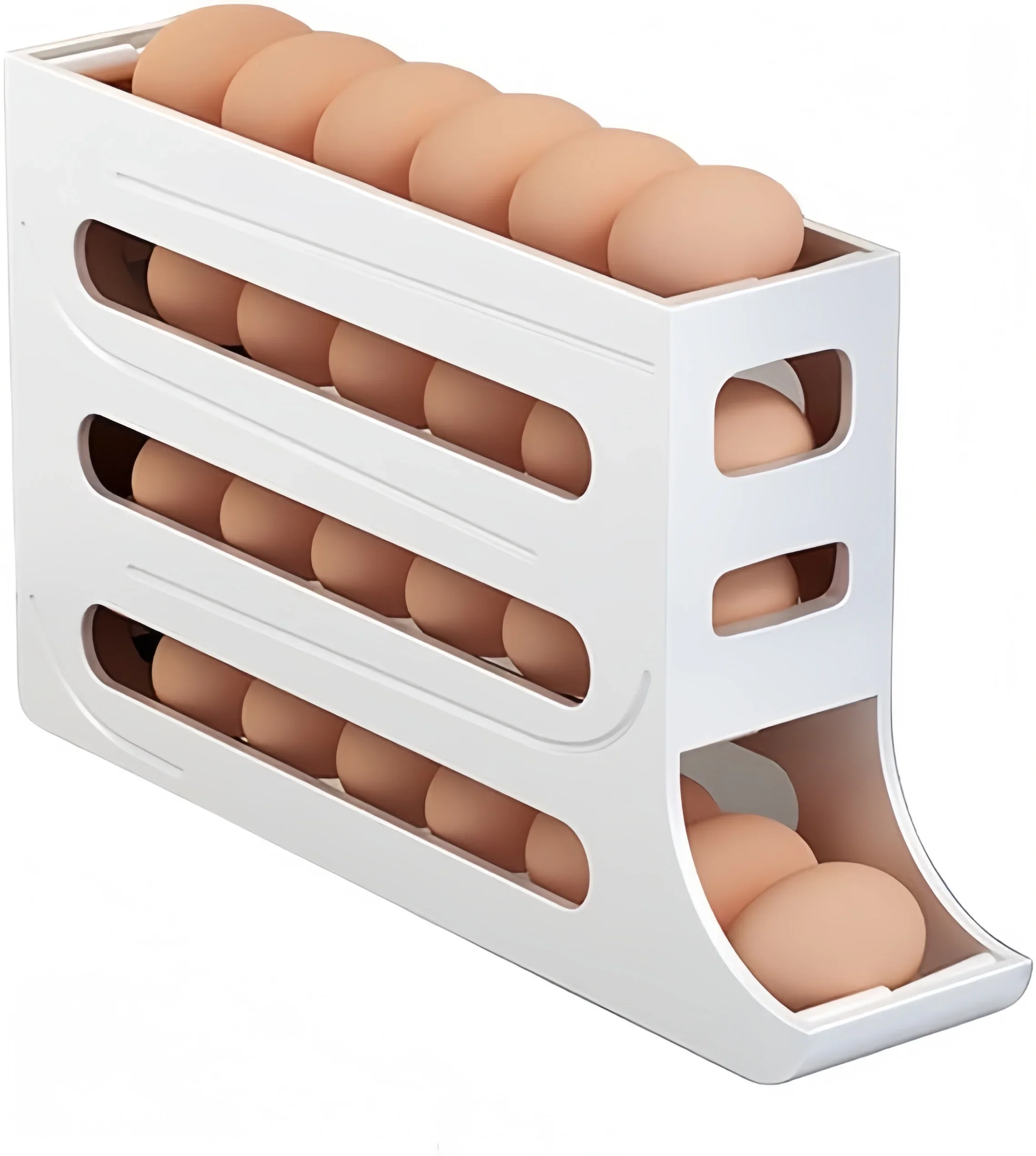 

Refrigerator Egg Box, 4 Tier Rolling Egg Holder Dispenser, Kitchen Automatic Scrolling Egg Holder Kitchen Egg topper Whisk Wisk