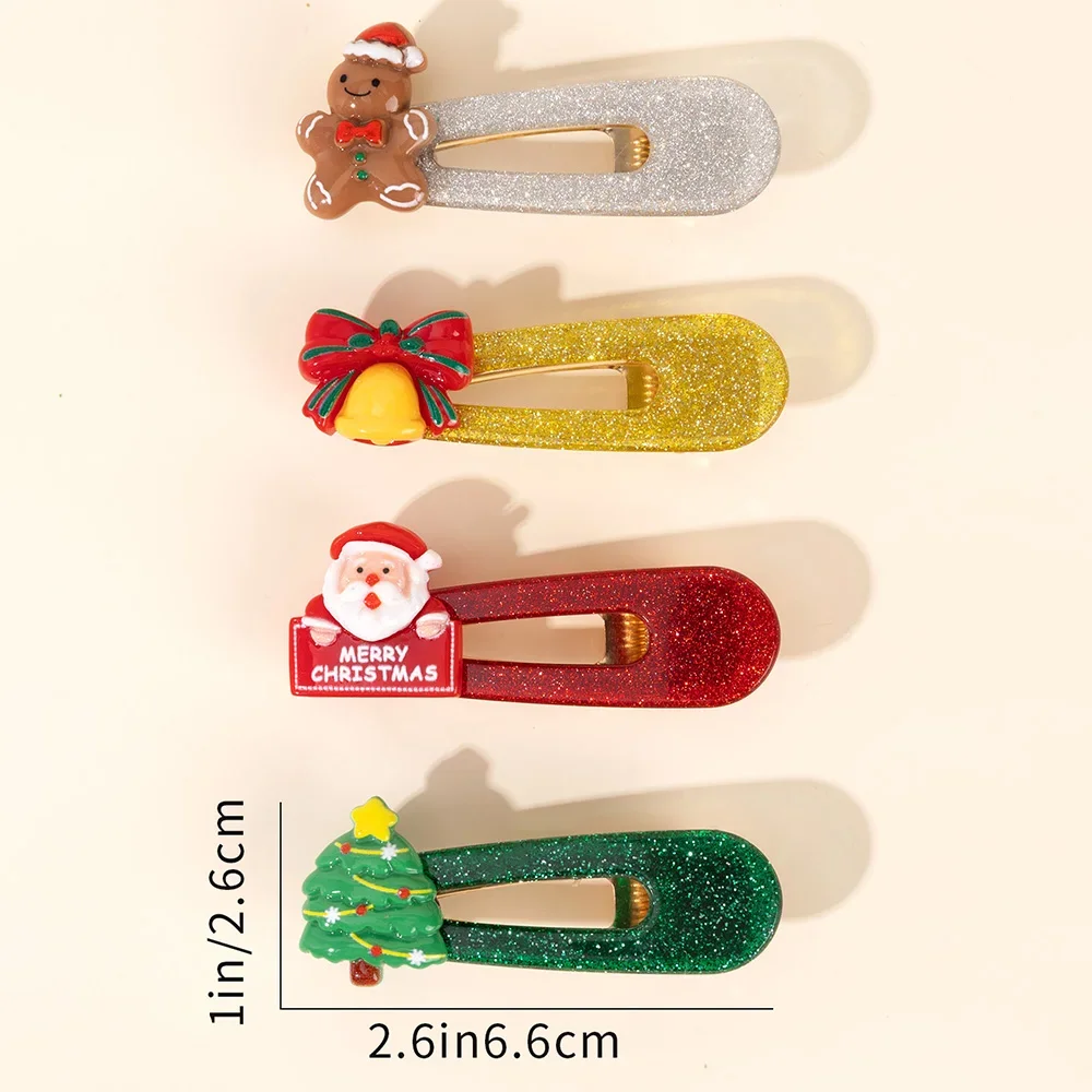 ncmama 4PCS Sweet Girls Christmas Hair Accessories Cute Sparkling Water Drop Hair Clips for Girl Santa Christmas Tree Barrettes image 5