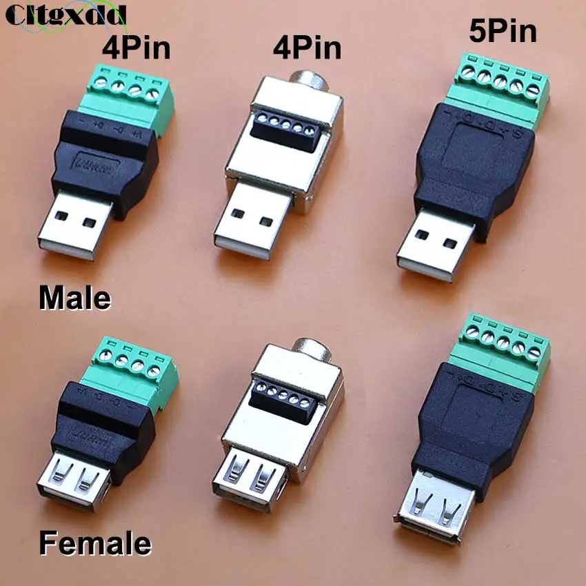 USB Type A Male Female to 5 Pin Screw Terminal Connector USB 2.0 Welding Free Plug For Computer TV Mobile Phone Keyboard Mouse