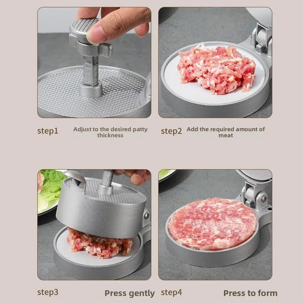 Adjustable Thickness Hamburger Patty Maker Aluminum Alloy Material Non-stick Surface Manual Burger Press Easy To Clean view 4