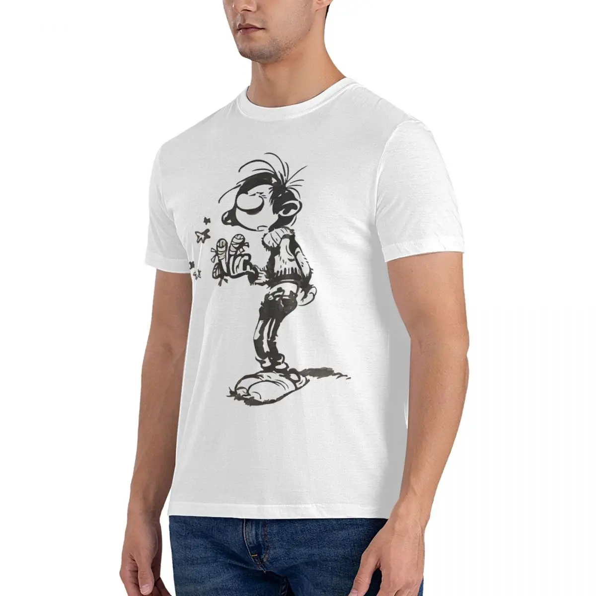 Goof Bandage Men T Shirt Gaston Lagaffe Crazy Tees Short Sleeve Crewneck T-Shirt Pure Cotton Unique Clothing