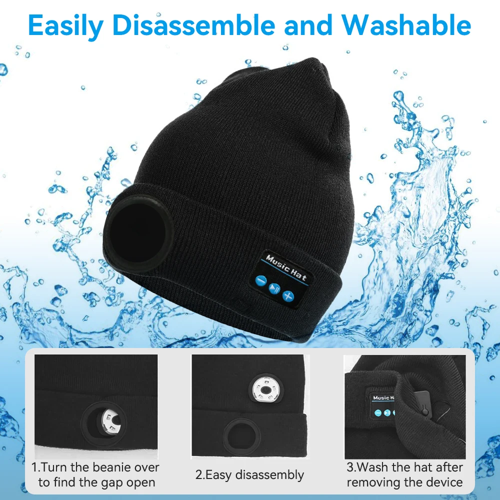 Warm Hat Beanie Bluetooth LED Hat Wireless Stereo Headphone Music Player with Microphone Hands-Free Support Dimming Rechargeable