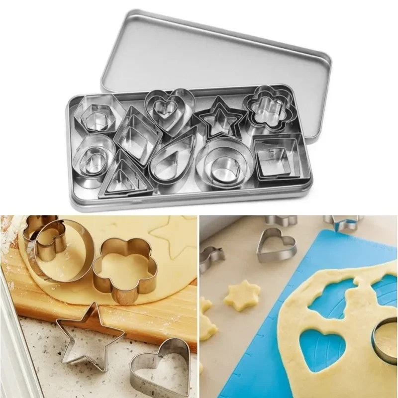 30Pcs/box Biscuit Mold Stainless Steel Sugar Press Stamp Embosser Cookie Cutter DIY Fondant Cake Pastry Decor Baking Accesories