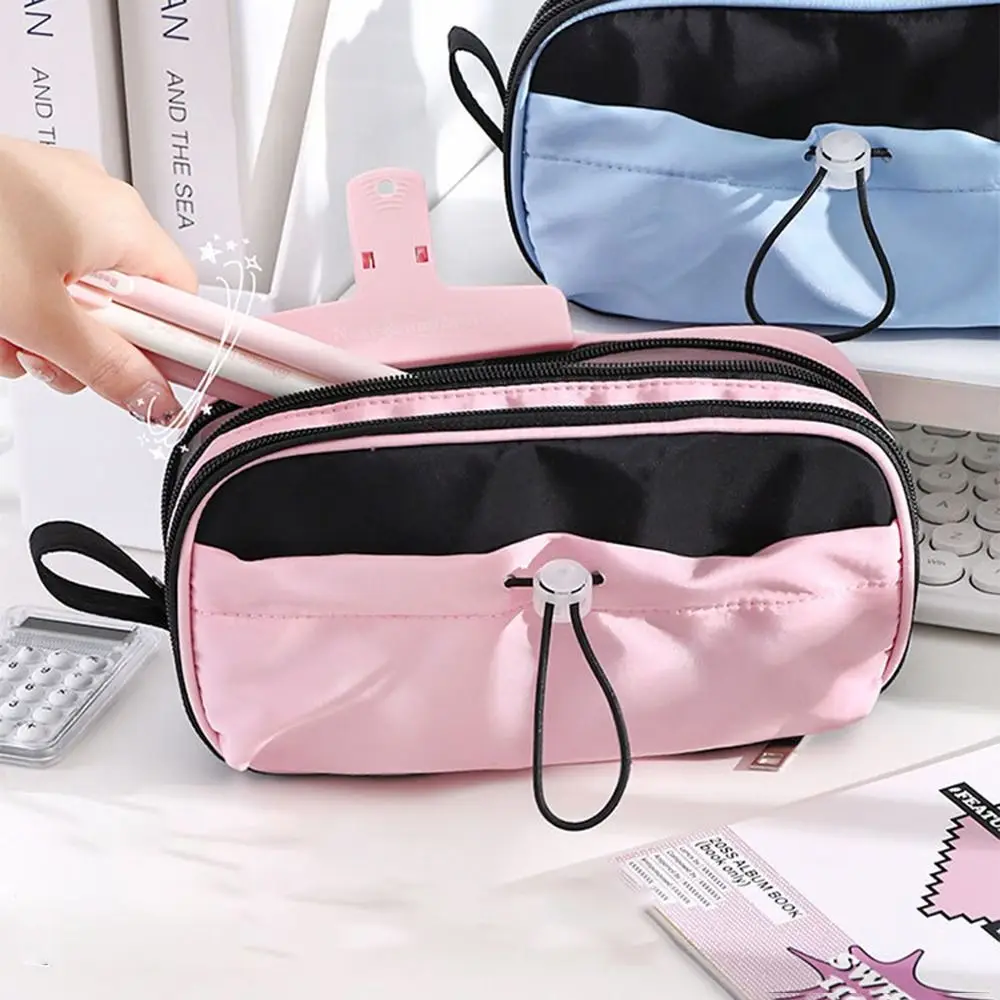 Ins Style Aesthetic Pen Bag Classification Waterproof Stationery Bag Large Capacity Unique Strap Design Drawstring Pencil Case