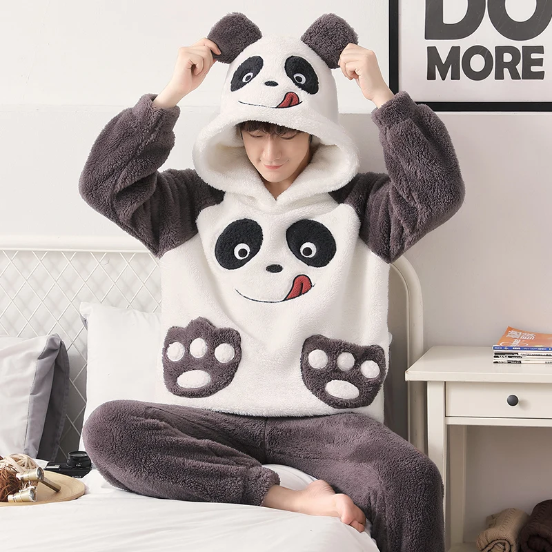 2024 New Winter Couple Pajamas Sets Thicken Women Men Pajama Sleepwear Cartoon Soft Warm Lovers Adult Homewear Hoodies Pyjamas