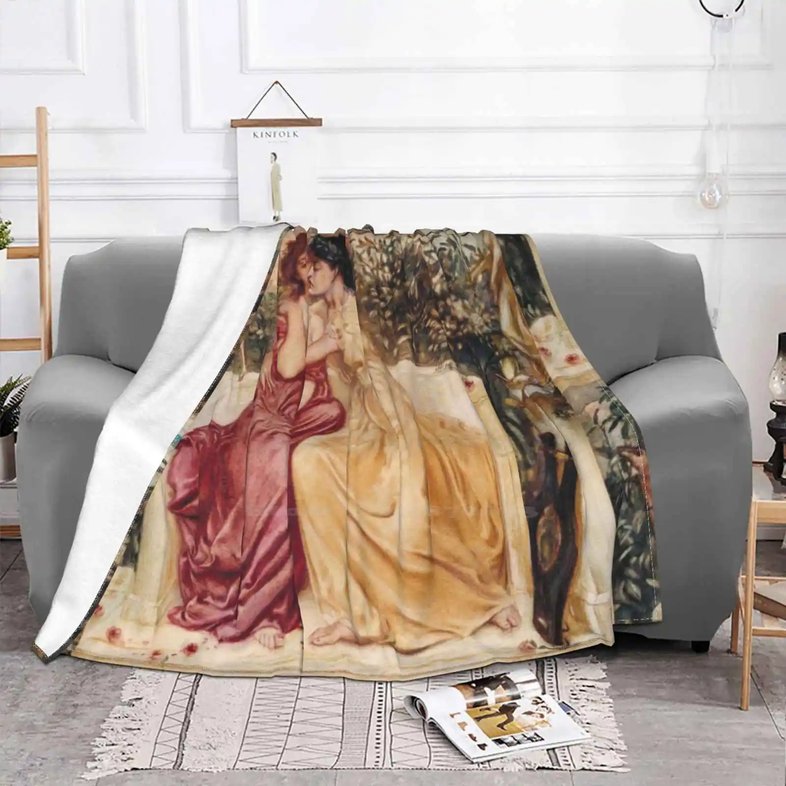 Sappho And Erinna In A Garden At Mytilene | Lesbian Art Fashion Soft Warm Flannel Blanket Vintage Lesbian Art Sappho Painting