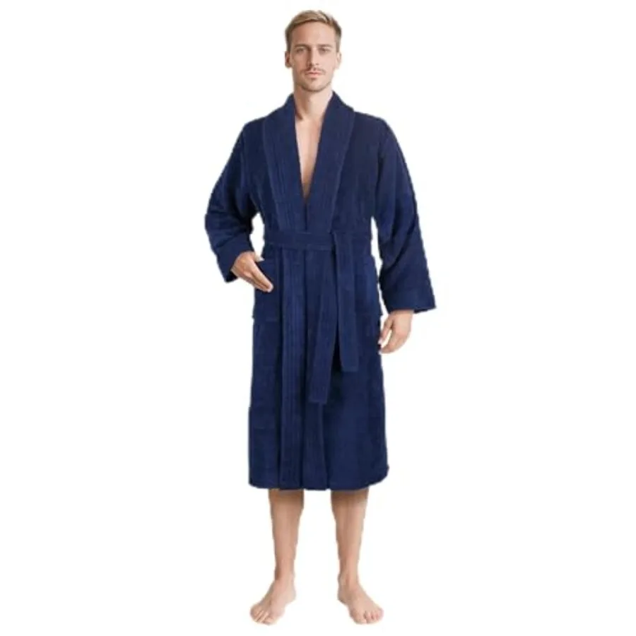 

Mens 100 Cotton Terry Bathrobe Soft Absorbent Quick Dry Turkish Robe for Men