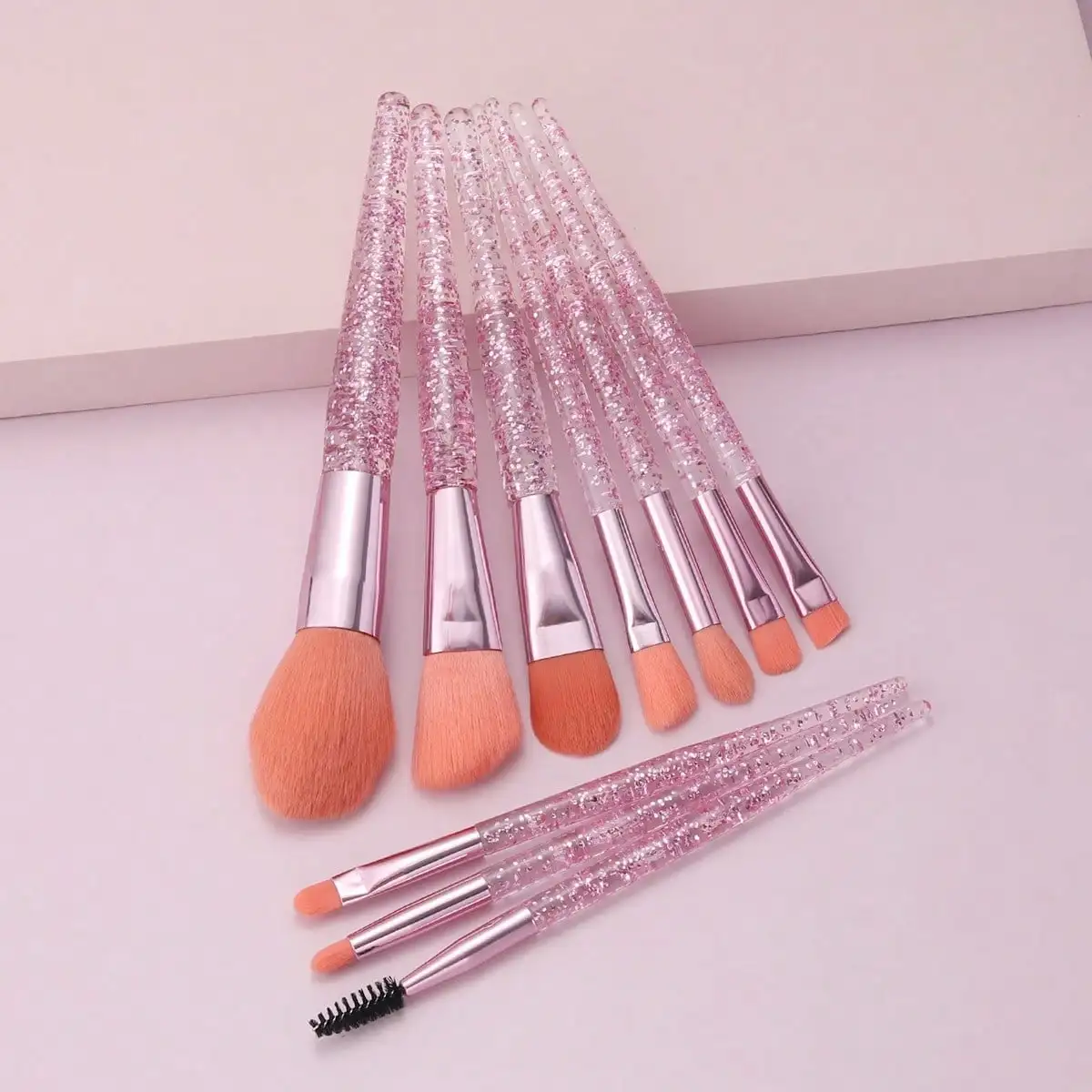 10-teiliges Make-up-Pinsel-Set mit Glitzergriff, Weiche Nylonborsten, Foundation- und Rougepinsel, Kosmetik-Make-up-Pinsel-Set für Anfänger