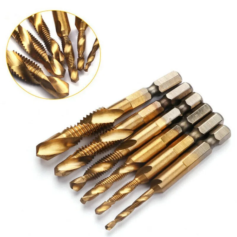 BIESUO Hexagon Handle Compound Tap High Speed Steel M3-M10 Drilling and Chamfering Triplex Tap Set