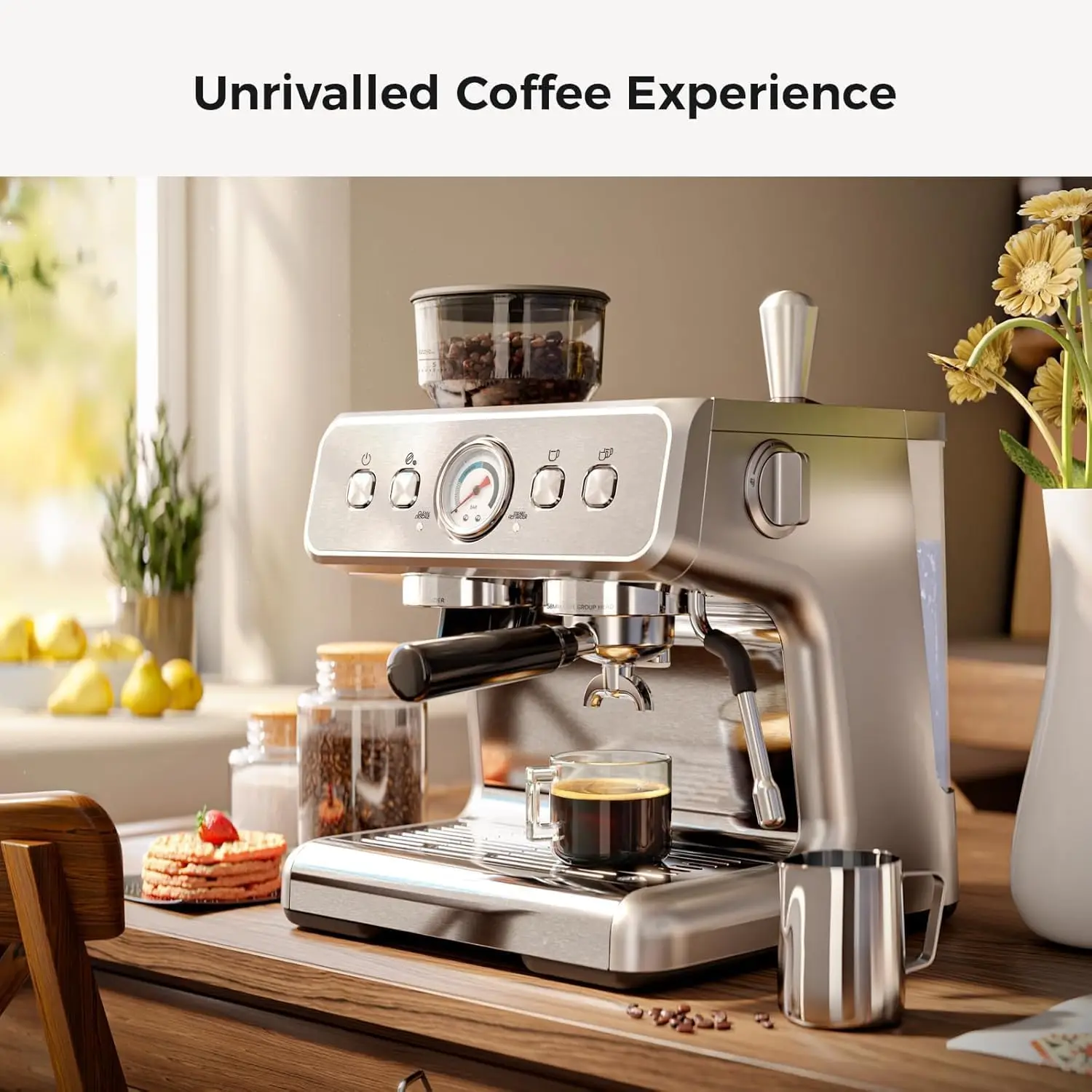 Espresso Machine with Grinder, 20 Bar Expresso Coffee Machines with Milk Frother, 58mm Expresso Machines for Home, Perfect for C