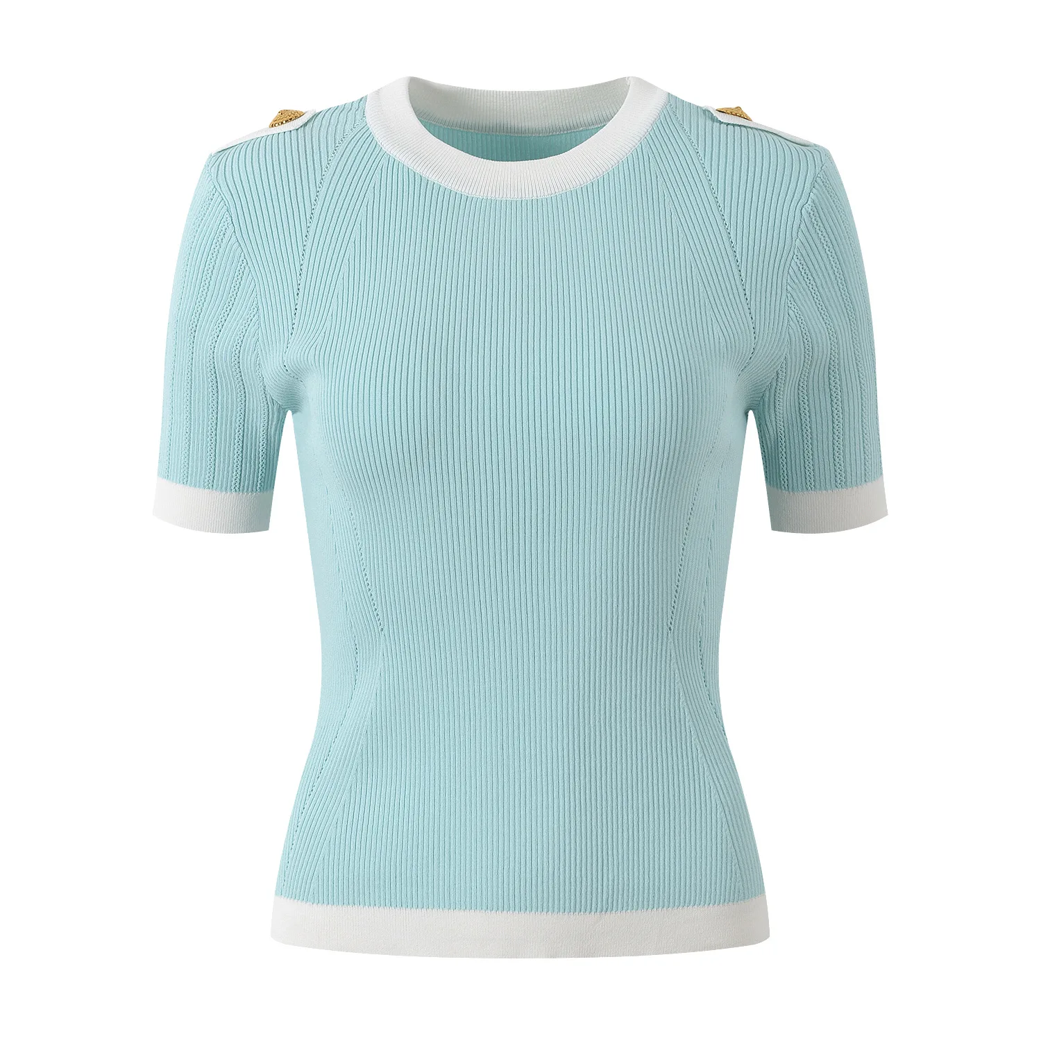 

Лето 2023, новинка Sle Color Blo round Ne, трикотажная облегающая футболка Faionable, универсальная, золотистая, синяя, для поездок на работу, W...