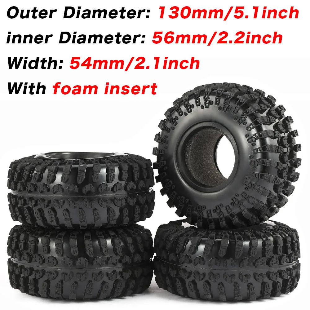 4pcs 2.2 Inch Tires 130*54mm Wheel Rubber Tire Tyre Set for 1/10 Axial SCX10 TRX4 RC4WD Redcat 90056 90045 RC Rock Crawler Truck