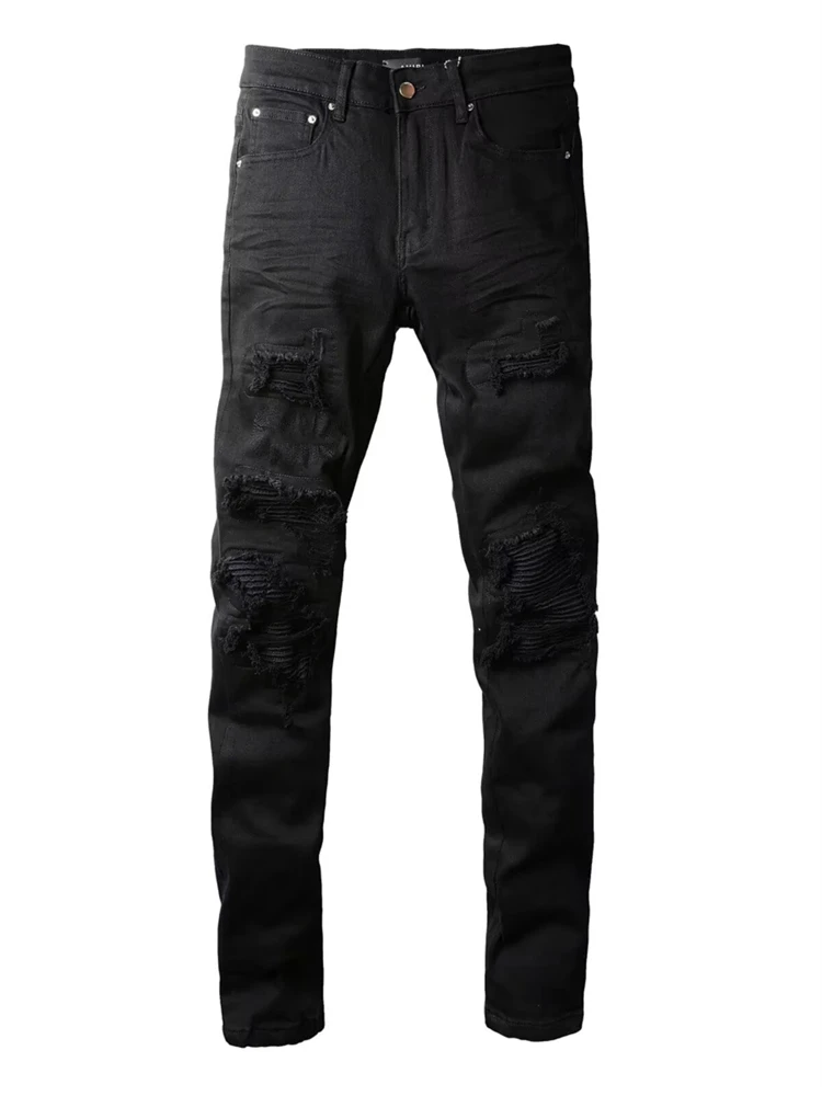 Men's Fashionable Slim Black Jeans 90s Street Thin Boy Bottom Unisex Sweatpants Casual Pants Male High Waist Trousers