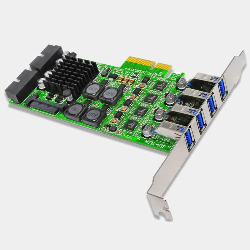 Imagem -04 - Pci Express Usb 3.0 Placa de Expansão Pci-e x4 a Portas Usb 3.0 Mais 2x 19pin Header Sata Fonte de Alimentação Pcie Usb3.0 Adaptador Controlador