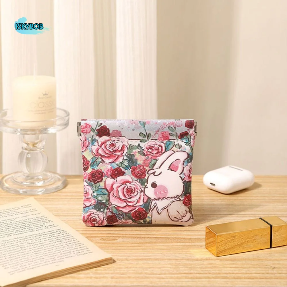 

Travel Supplies Pu Leather Mini Cosmetic Bag Print Self-closing Coin Purse Automatic Closed Flower Lipstick Storage Bag Girls