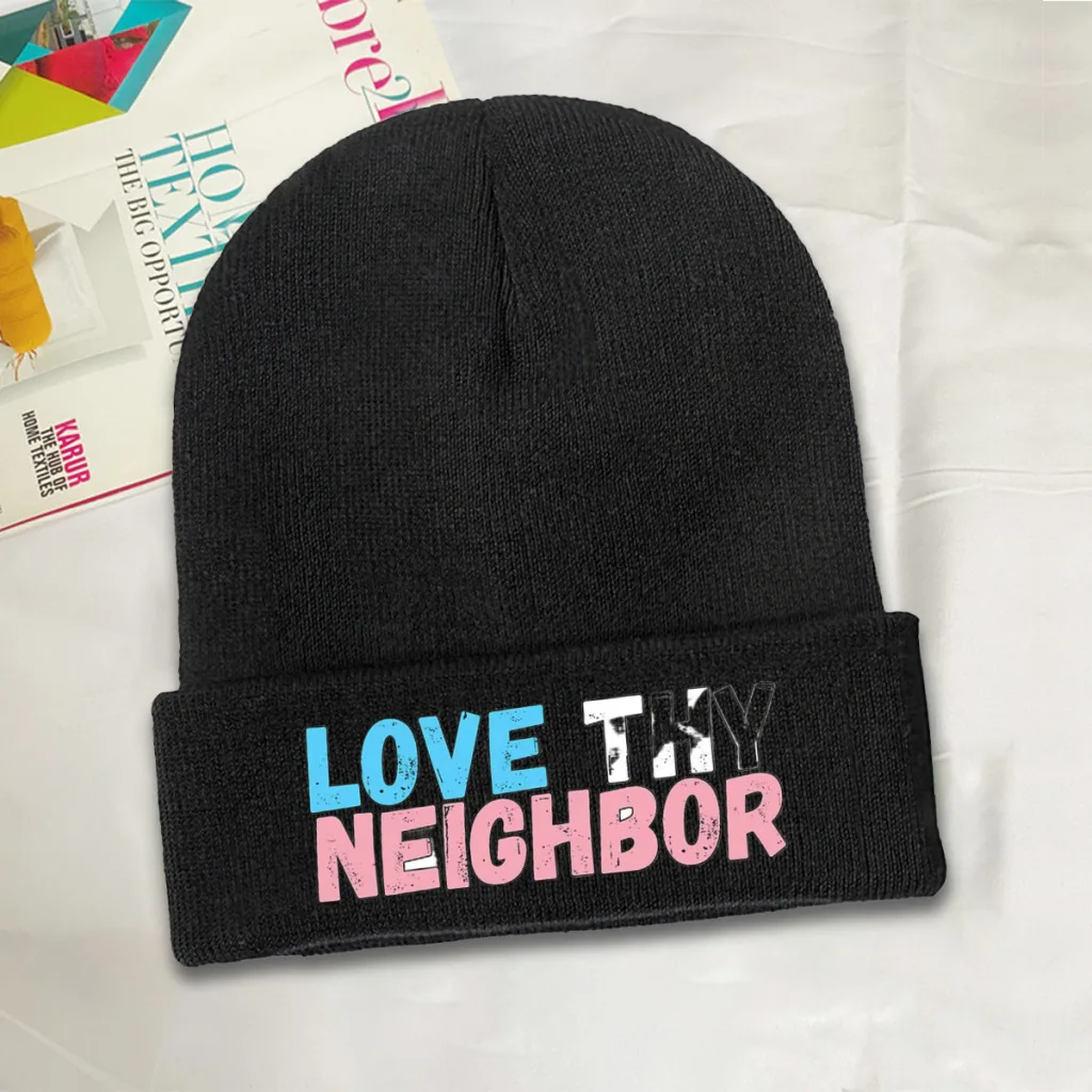 Love Thy Neighbor Knitting Hat Beanie Caps Skullies Beanies Ski Cap Soft Bonnet Hats Winter Warm