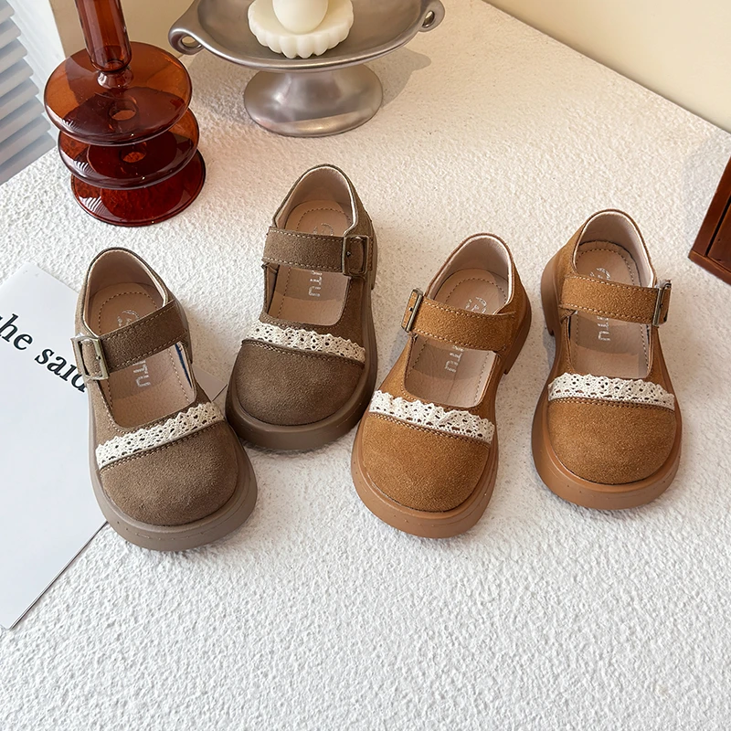 

Kids Casual Shoes Thick Soles Spring Autumn Girls Fashion Ruffled Edge Leather Shoes Versatile Non-slip Children Princess Shoes